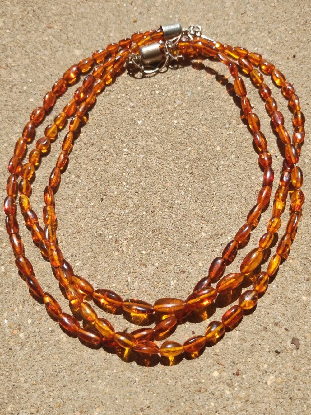 Jay King DTR mine finds triple strand Baltic Amber necklace 925 Sterling Silver
